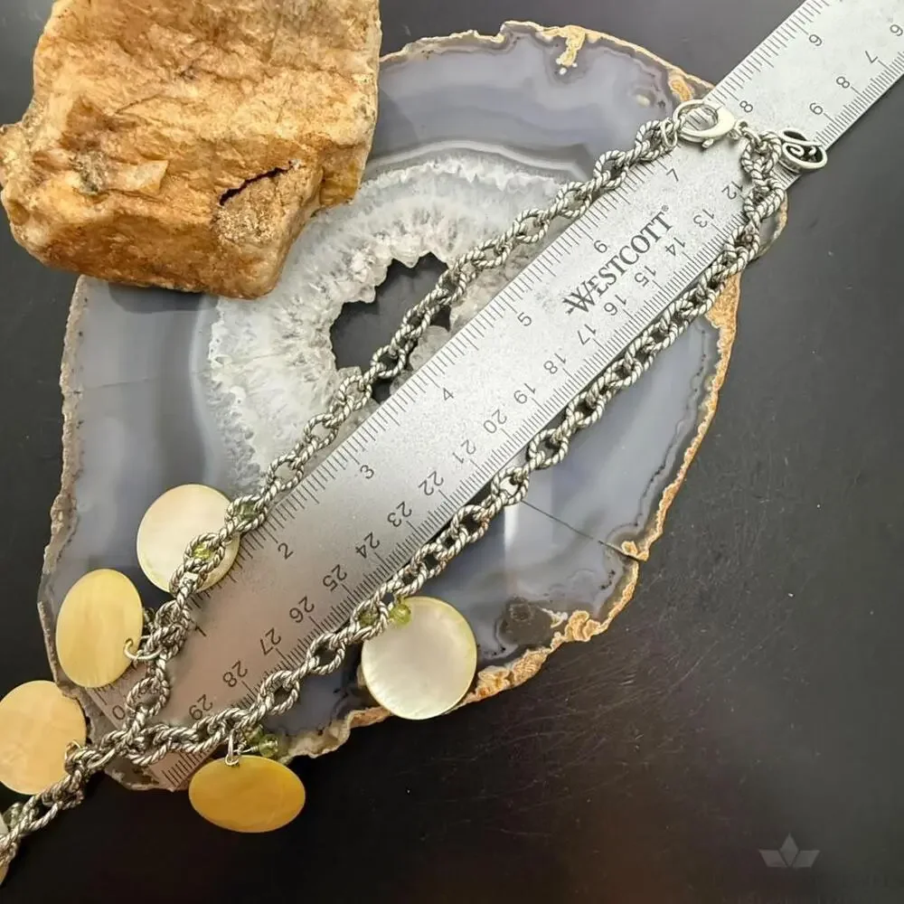 Carolyn Pollack Sterling Silver MOP Disc,Peridot Twisted Link Chain 20